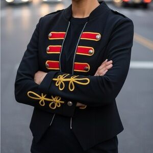 Michael Jackson Military Style Zip Jacket – Black/Red/Gold – Size M